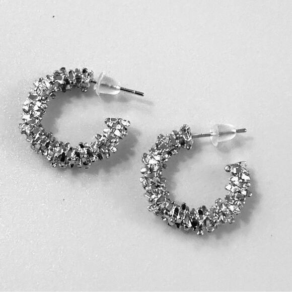 Silver Textured Hoop Earrings - Picture 1 of 1